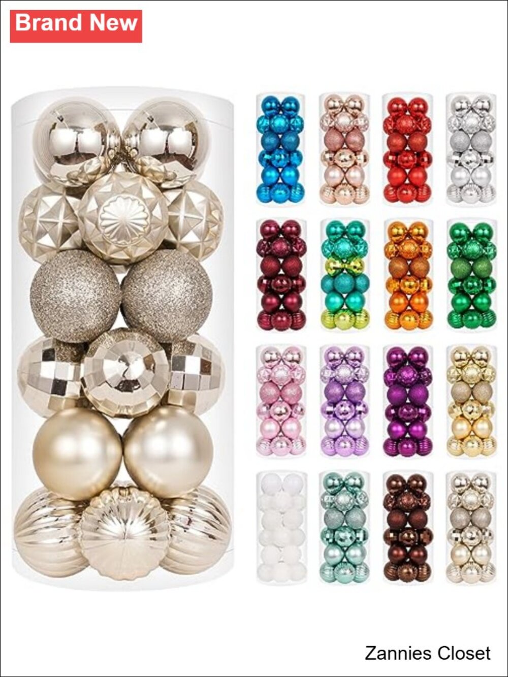 🎄 24ct Shatterproof Christmas Ball Ornaments Plastic Hanging Tree Decor Set